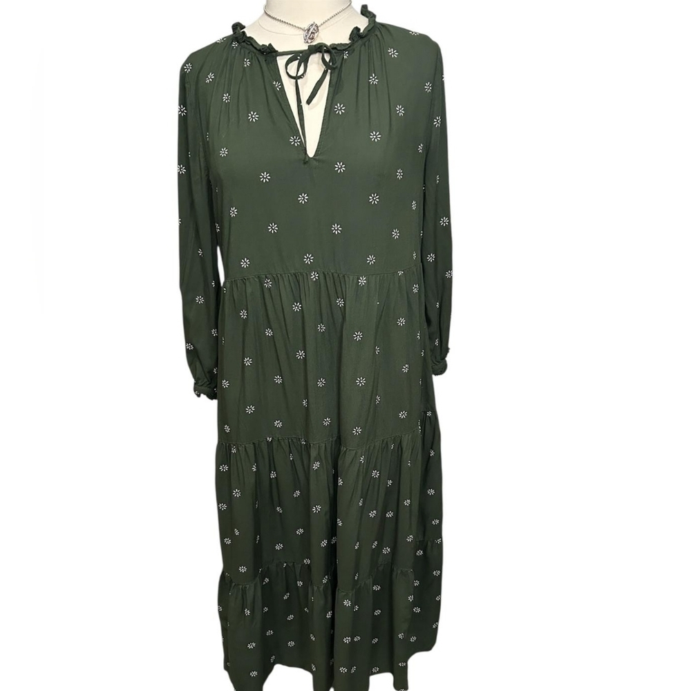 Madewell Boho Tie-Neck Tiered Midi Dress in Stardot Size Small Item NI669